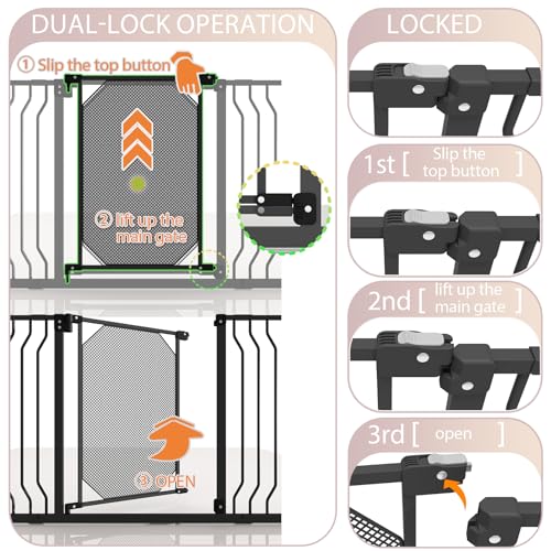 30-47.6" Baby Gate for Stairs & Doorways,Auto Close Extra Wide Dog Gate for House, Pressure-Mounted Safety Gate,with 180°Swing & Dual Lock, with Large Walk Thru Door, for Toddlers and Pets,Black