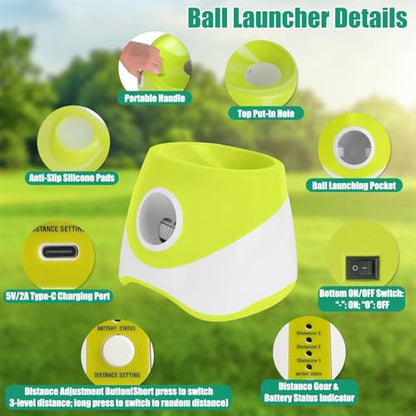 Automatic Dog Ball Launcher, Dog Ball Thrower with 3 Launching Distance | 20-46ft, Rechargeable Dog Toy Mental Stimulation Training Game with 2.3" ETPU Balls for Energetic Small Medium Dogs - size: 20-46ft