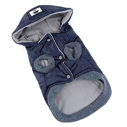 Fleece Dog Hoodie Winter Coat for Small Boy Dog Cat Puppy Cotton Hooded Jacket Chihuahua Clothes Blue L - color: Blue, size: L