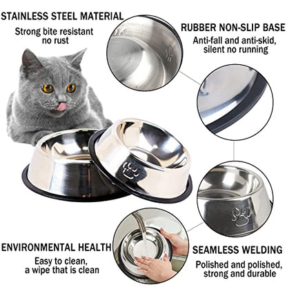 Hamiledyi Stainless Steel Dog Cat Bowl with Rubber Base 4 Pack Pet Feeder and Water Bowls Stackable Non-Slip Puppy Dishes for Small Medium Animals Kitten Rabbit - size: Large