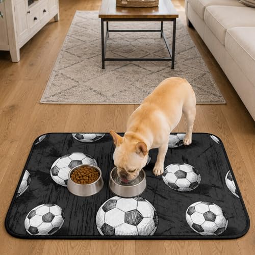 Pee Pads for Dogs,Black Footballs Washable Waterproof Dog Training Pad,Balls Sports Games Retro Charcoal Texture Non-Slip Pet Feeding Mat,Puppy Potty Pad,Dog Crate Pad for Dogs & Cats 40x30In - size: 40''L x 30''W