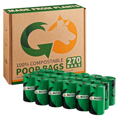 Certified 100% Home Compostable Poop Bags for Dogs, 270 Count Guaranteed Leak Proof and 18 Microns Extra Thick Waste Bag, 18 Rolls of Plant Based Doggie Poop Bag, No Scented with ASTM D6400 & EN13432 - color: Dark Green, size: 270 Count (Pack of 1)