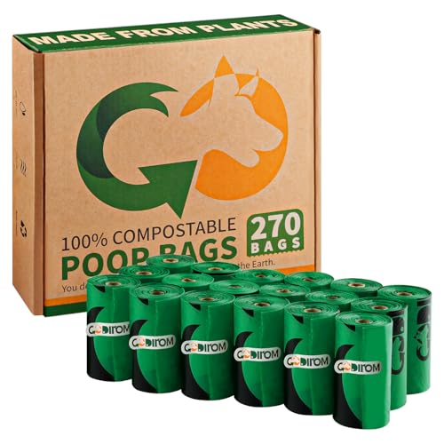 Certified 100% Home Compostable Poop Bags for Dogs, 270 Count Guaranteed Leak Proof and 18 Microns Extra Thick Waste Bag, 18 Rolls of Plant Based Doggie Poop Bag, No Scented with ASTM D6400 & EN13432 - color: Dark Green, size: 270 Count (Pack of 1)
