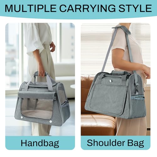 Airline Approved Soft-Sided Pet Carrier for Cats & Small Dogs - Ventilated Travel Bag with Removable Mat, Under 15 lbs, Grey - color: Grey