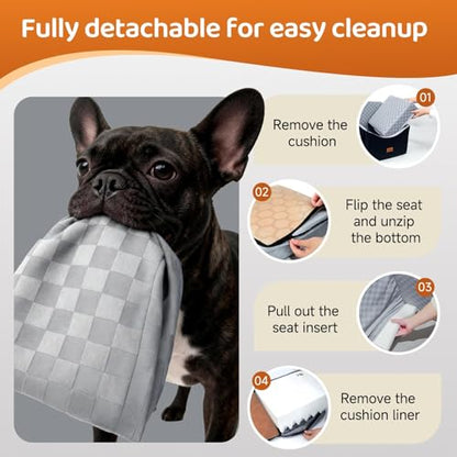 Dog Car Seats for Small Medium Dogs Up to 35lbs | Elevated Dog Booster Seat with Detachable Washable Cover & Cushion | Memory Foam Pet Car Travel Seat with Safety Belt and Storage Pockets (Black Grey) - color: Grey