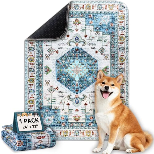 Washable Pee Pads for Dogs, Stylish Absorbent Reusable Training Dog Pads, Non-Slip and Leak-Proof Puppy Pads, Potty Pads for Crates, Whelping, Playpen, Bed and Floors, Blue Medallion 24" x32" - color: Blue Medallion, size: 24" x 32" 1PACK