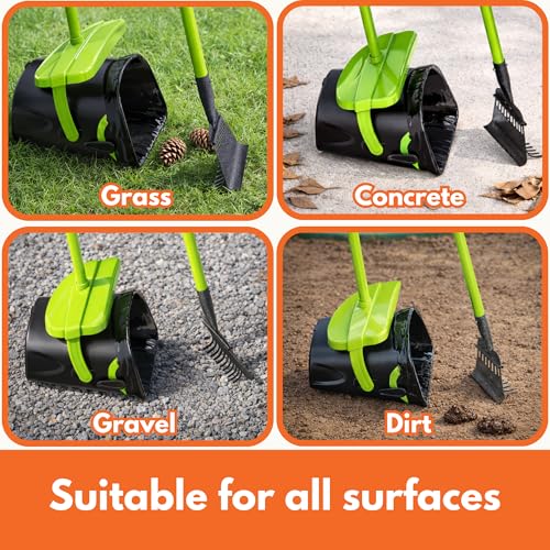Pupzle Dry & Wet Dog Pooper Scooper with Bag Attachment, 40" Long Handle Dog Poop Shovel and Rake Pooper Scooper for Large Dogs, Poop Scoop for Yard, Large Capacity Swivel Bin, 75 Bags, Patent Pending
