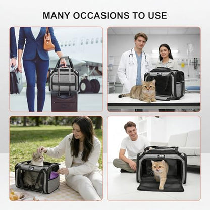 Cat Carrier Soft Expandable Pet Carrier Top & Sides Airline Approved Dog Carriers 360° Ventilation Soft-Sided Cat Carriers with Breathable Mesh Built-in Safety Leash & Reversible Cushion - color: Grey