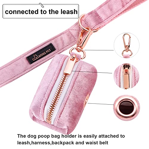 ARING PET Velvet Dog Waste Bag Dispenser, Pink Doggy Poop Bags Holders Attach to Any Leashes, Portable Washable Pet Waste Pouch Dispenser with Metal Zipper - color: A:pink
