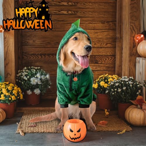 Idepet Large Dogs Halloween Dinosaur Costume Jacket Pet Dog Warm Fleece Winter Clothing Outfits Funny Apperal Golden Retriever Pitbull Clothes Hoodie (3XL) - size: 3XL