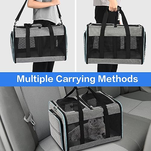 Portable 2-in-1 Pet Carrier,Double Compartment Cat & Dog Carrier for 2 Cats,Expandable Medium Dogs Large Cat Carrier with Sturdy Base,Breathable,Good for Traveling Walking Camping（Blue） - color: Blue