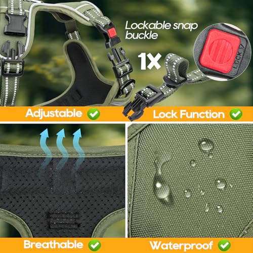 Timos Dog Harness Small Sized, No Pull Pet Harness with Neck Lockable Snap,No Choke Front Clip Dog Reflective Vest,Adjustable Metal Rings 3 Buckles,Easy Control Handle for Small Dogs Green S - color: Lock Green, size: Small (Pack of 1)
