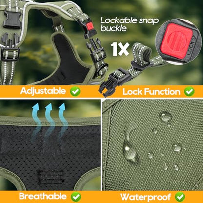 Timos Dog Harness Small Sized, No Pull Pet Harness with Neck Lockable Snap,No Choke Front Clip Dog Reflective Vest,Adjustable Metal Rings 3 Buckles,Easy Control Handle for Small Dogs Green S - color: Lock Green, size: Small (Pack of 1)