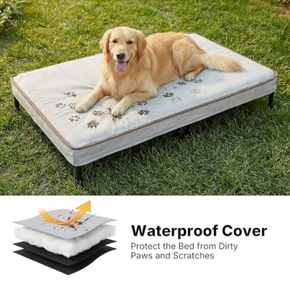 Veehoo Elevated Dog Bed with Waterproof Cushion Mat, Cooling Raised Dog Beds with Padded Top, Washable Outdoor Dog Bed, Orthopedic Pet Cot for Indoor &Outdoor, Extra Large Dog Bed 49" x 33", Dark Grey - size: 49.2"L x 32.7"W x 9.1"Th