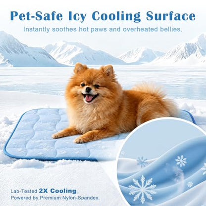 JOLLYVOGUE Cooling Mat for Dogs, 28" x 22" - Small Dog Cooling Mat, Wavy Quilted Kennels Bed with Non-Slip Base, Machine Washable Indoor Outdoor Summer Sleeping Mat, Blue - size: Small: 28"x22"
