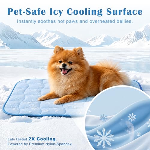 JOLLYVOGUE Cooling Mat for Dogs, 36" x 24" - Medium Dog Cooling Mat, Wavy Quilted Kennels Bed with Non-Slip Base, Machine Washable Indoor Outdoor Summer Sleeping Mat, Blue - size: Medium: 36"x24"