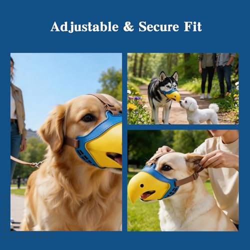 Dog Muzzle for Large & Medium Sized Dogs, Basket Muzzle for Dogs - Cute Hawk-Beak Design, Soft Breathable & Adjustable for Walking, Outdoor Activity & Crowded Places (1 Pack，Blue-Yellow) (L) - size: L