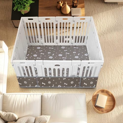 Marsui Dog Playpen Bottom Pad Fits for 36 Inch 4 Panels Pet Exercise Mat Puppy Crate Pad Reusable Washable Pet Training Pee Mat Hoop and Loop Design, Playpen Not Included (Grey) - color: Grey, style: Dog Paw Bone Print