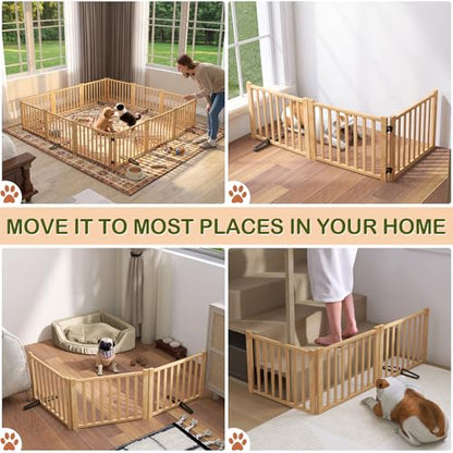 Freestanding Dog Gate Indoor, 16.9" H Wooden Foldable Dog Gates, No-Painted Portable Puppy Gate for Doorways Stairs-3 Panels - size: 【3 Panels】H:16.9"