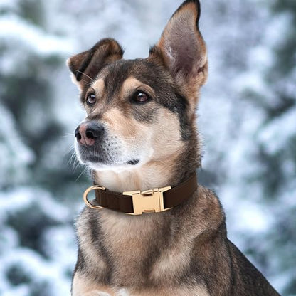 PET ARTIST PU Leather Dog Collar, Bright & Stylish Brown Dog Collar with Quick Release Gold Metal Buckle, Soft Nylon Padded Durable Pet Collars Adjustable for Medium Dogs, Neck Fit 13-19" - color: Brown, size: M: Fit 13-19" Neck(20-55 lbs)