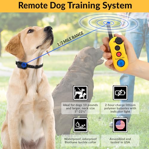 E-Collar Educator EZ 1/2 Mile Dog Training Collar, 2 Dog, Yellow | Ergonomic Remote, Safe Humane Vibration Stimulation, Pavlovian Tone, Waterproof Odorproof Biothane Collar - size: 2 Dog