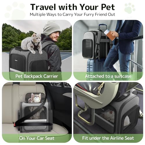 Cat Backpack with Detachable Play Tunnel, 2 in 1 Cat Tunnel Backpack Suitable for Carrying & Playing, Expandable Dog Backpack for Small Medium Kitten Puppy, Suitable for Travel Hiking Camping - color: Grey+Tunnel