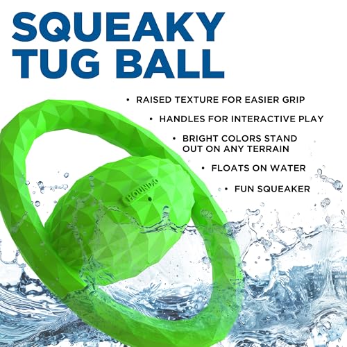 Playology HOUND2O Dog Toys | Squeaky Tug Ball Floating Outdoor Toy for Dogs | Bright Green Dog Ball for Tug of War and Fetch - color: Green