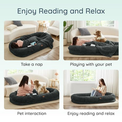 ChiXnuggle Faux Fur Washable Human Dog Bed Cover | 72*40*10,removable replace cover,soft fur,non-slip bottom,dark grey - color: Dark Grey, size: Cover (72x40x10)