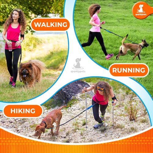 SparklyPets - Hands Free Dog Leash with Reflective Stitches - Waist Leash for Female Dog Walking, Hiking, Training, Jogging, Canicross, Running - Medium & Large Dogs, Gradient Pink - color: Gradient Pink, size: 1 dog M/L