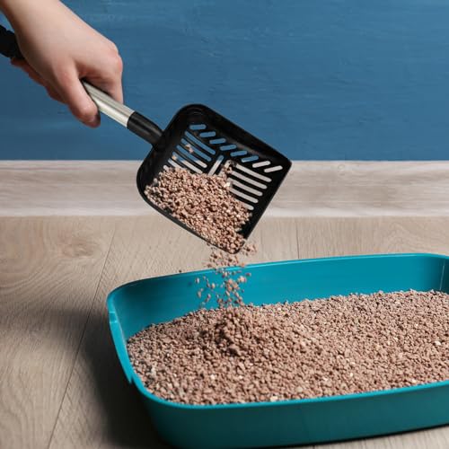 Hortsun 32 Inch Cat Litter Scooper Metal Long Handle with Cat Litter Scoop Holder Deep Kitty Sifter Shovel Detachable Stainless Steel Poop Sifter Scooper Caddy Kitty with Box(Black) - color: Black