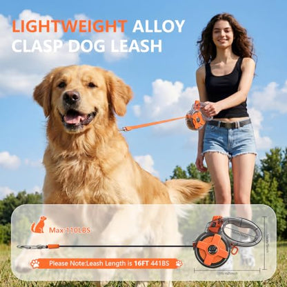 Lightweight and 16Ft Retractable Dog Leash - Anti-Entanglement and one-Hand Brake, Easy to Control - Durable Dog Leash, Designed for Women, Suitable for Small/Medium Dogs - Comfortable Grip