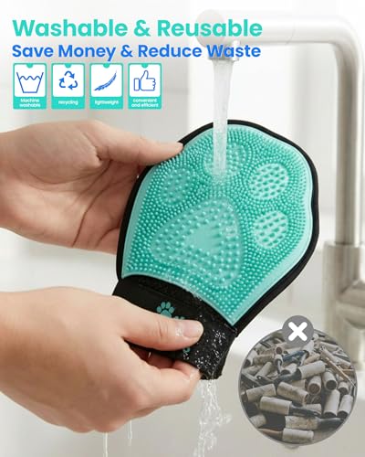 Pet Hair Removal Glove for Dogs & Cats(2-Pack), 2-in-1 Double-Sided Pet Grooming Glove, Electrostatic Pet Hair Remover Glove for Clothes & Furniture + Silicone Brush for Deshedding Pets - color: 2PCS