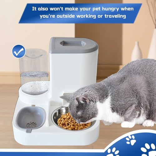 Automatic Cat Food and Water Dispenser Set 2 in 1, All-in-One Gravity Pet Feeder with Stainless Steel Cat Food Bowl Travel Auto Supply Feeder and Water Dispenser for Small Medium Cats Dogs (Gray) - color: 【Gray】