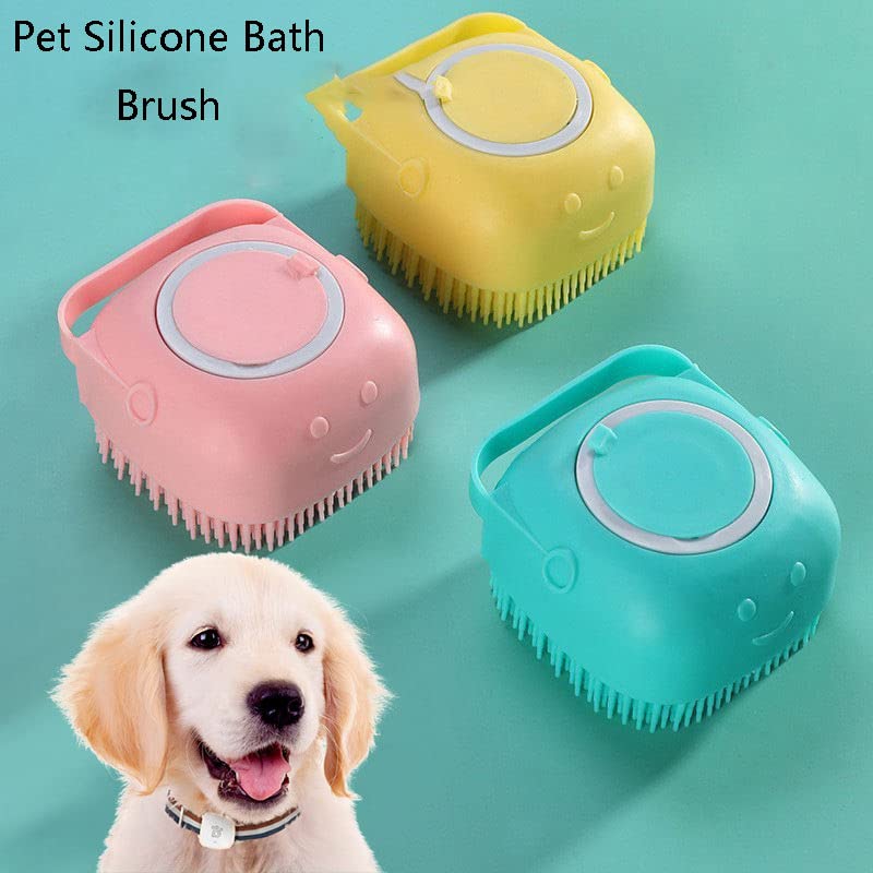 3-Pack Dog & Cat Bath Brush Set - Soft Silicone Pet Grooming Shampoo Brush, Massage Shower Brush with Shampoo Dispenser for Dogs & Cats - Gentle Bathing & Grooming Tool for Pets