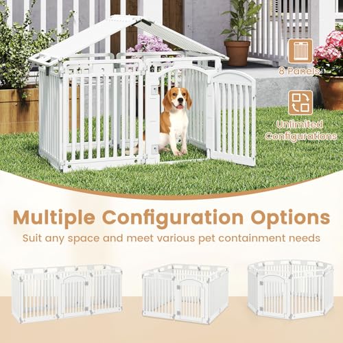 PETSITE 16-Panel Plastic Dog Playpen with Door, 32 Inch Tall Portable Shape-Customizable Pet Playpen Indoor Outdoor, Ideal for Small & Medium Dogs and Puppies, Easy to Assemble - size: 32"H x 24"W （16 Panels)