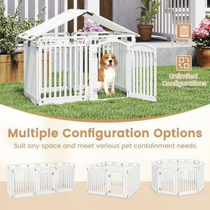 PETSITE 16-Panel Plastic Dog Playpen with Door, 32 Inch Tall Portable Shape-Customizable Pet Playpen Indoor Outdoor, Ideal for Small & Medium Dogs and Puppies, Easy to Assemble - size: 32"H x 24"W （16 Panels)