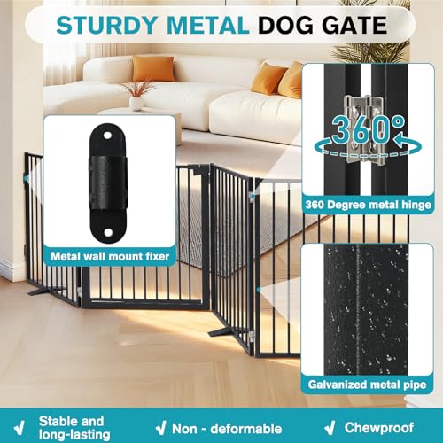 Snagle Paw Extra Wide Dog Gate,Free Standing Dog Fence with Door, Up to 104 Inch Wide Pet Gate with Support Feet for Stairs, Hallways, Doorways, Yard (Black, 4 Panels) - size: Up to 104" W, 4 Panels, Black