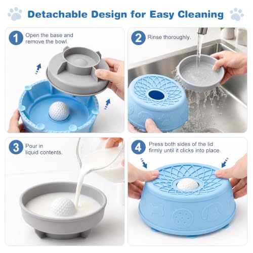 Dog Lick Bowl with Rolling Ball, Slow Feeder Dog Bowls for Food-Grade Silicone Anti-Slip, Bone Broth and Yogurt Puzzle Feeder for Large Medium Puppy Pet & Cats Helps Protect the Stomach - color: Blue
