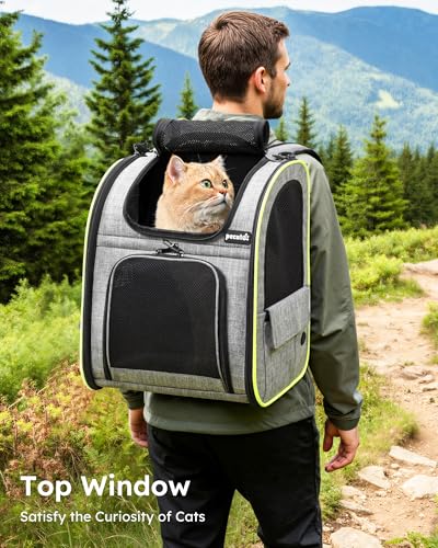 pecute Cat Backpack Expandable, Cat Carrier Backpack with Breathable Window - color: Grey, size: 12.6"L x 10.2"W x 16.5"H