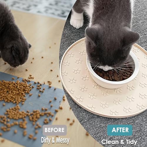 Pet Feeding Mat, Waterproof, Raised Edges to Prevent Spills, Easy Clean in Dishwasher, Dogs and Cats Placemat Tray to Stop Food and Water Bowl Messes on Floor(1Pack Beige) - color: 1Pack Beige