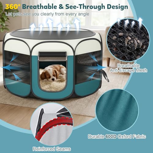 Portable Cat Playpen for Indoor Enclosed: Foldable Pet Playpen for Cat Small Dog Indoor Outdoor with Zipper Top Cover - Pop Up Puppy Kitten Tent Crates Cage Kennel with Carrying Case (Blue/White) - style: S [28.7" × 28.7" × 16.9"]