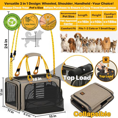 PAWZIDEA Expandable Pet Carrier Airline Approved, 18"×11"×11" Small Dog Carriers, Collapsible Top-Load Cat Carrier for 2 Cats Under Seat, Soft-Sided Puppy & Animal Travel Bag, ID Card, Up to 15lbs - color: Khaki Plaid, size: 18.0"L x 11.0"W x 11.0"H