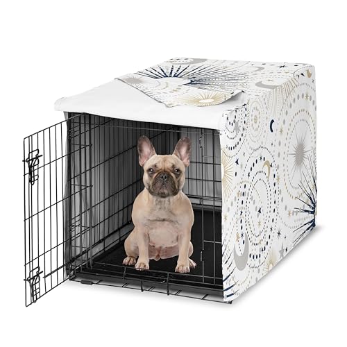 Sweet Jojo Designs 30in. Small/Medium Dog Crate Cover (Boho Star and Moon) Pet Cage, Kennel Covers (Shabby Chic, Bohemian, Celestial, Sky, Stars & Moons, Starburst, Cosmic, Navy Blue & Gold, Grey) - color: Blue Celestial, size: 30.0"L x 21.0"W x 19.5"H
