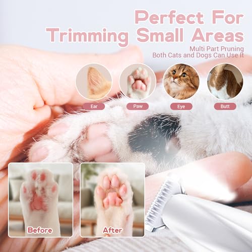 Paw Trimmer, Calm Clippers for Cats, Electric Dog Trimmer for Paws, Rechargeable Dog Paw Hair Trimmer with Led Light Low Noise Waterproof