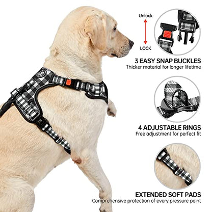 NESTROAD Dog Harness (Checkered Black,S) with Leash, Reflective, Adjustable, Soft Padded, Easy Control Handle, for Small Dogs, Front & Rear Clip Design - color: Checkered Black, size: 【S】neck 11-15" chest 15-21"