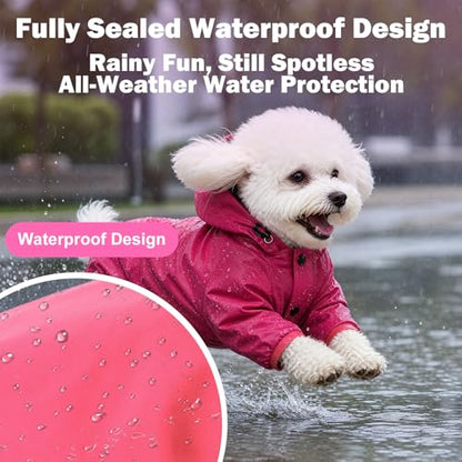 Dog Raincoat Waterproof Windproof Full Body Pet Jacket, Adjustable Reflective Puppy Rain Suit with Leash Hole, Lightweight Foldable Dog Coat for Small Medium Dogs(Pink, Large) - size: L(Length 13.4'')