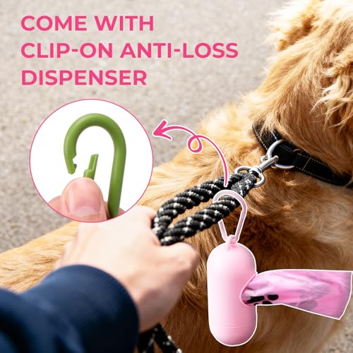 Dyforce 600 Count Dog Poop Bags Rolls with Dispenser, Scented Leak Proof Pet Waste Poop Bags for Dogs 13x9", Extra Thick and Large Doggy Cat Litter Bags for Poops with Holder, Pink - color: Pink