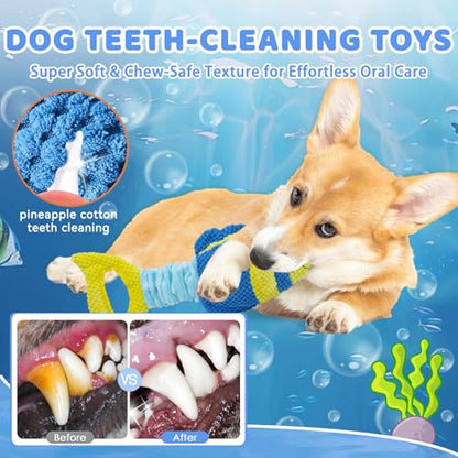 YZHDUXIU Fish Dog Squeak Toys, Elastic Band Tug of War Dog Toy with Crinkle | Plush fish with squeaker & crinkle fins; stretchy elastic band; soft PP cotton; gentle on teeth; for puppies medium adults - color: Blue Yellow Fish