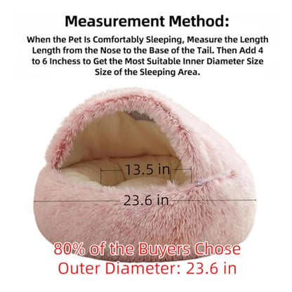 Cozy Zipper Convertible Cat Bed Cave, 2 in 1 Round Plush Donut Dog Bed with Removable Hood, Warm Fuzzy Enclosed Pet Nest Bed for Small Dogs Kittens, Machine Washable (Pink, 23.6 in Medium Size) - color: Pink, size: 23.6 in Medium Size