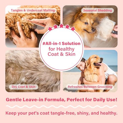 Dog Detangler & Dematting Spray - Leave-in Conditioner, Classic Powdery Scent | Infused with Coconut Oil, Jojoba Oil, and Squalane for Easy, Tangle-Free Grooming - 3.38 fl. oz